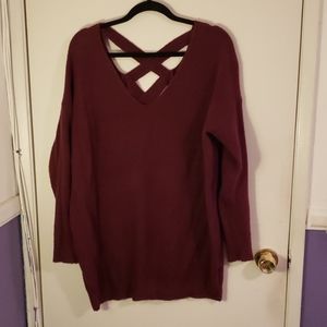Cozy maroon sweater with criss cross back